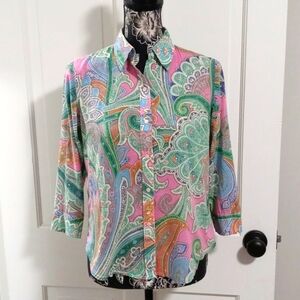 💗Lauren Ralph Lauren💗 - Multicolor Paisley 3/4 Sleeve Button Down Top